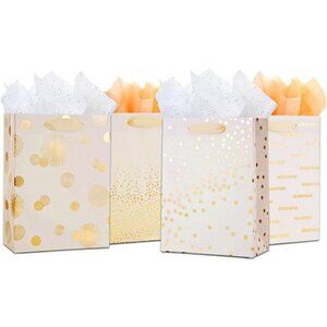 12PCS Cute Metallic Foil Gold Gift Bags Bulk with Handles, Medium 9 Inch Durable